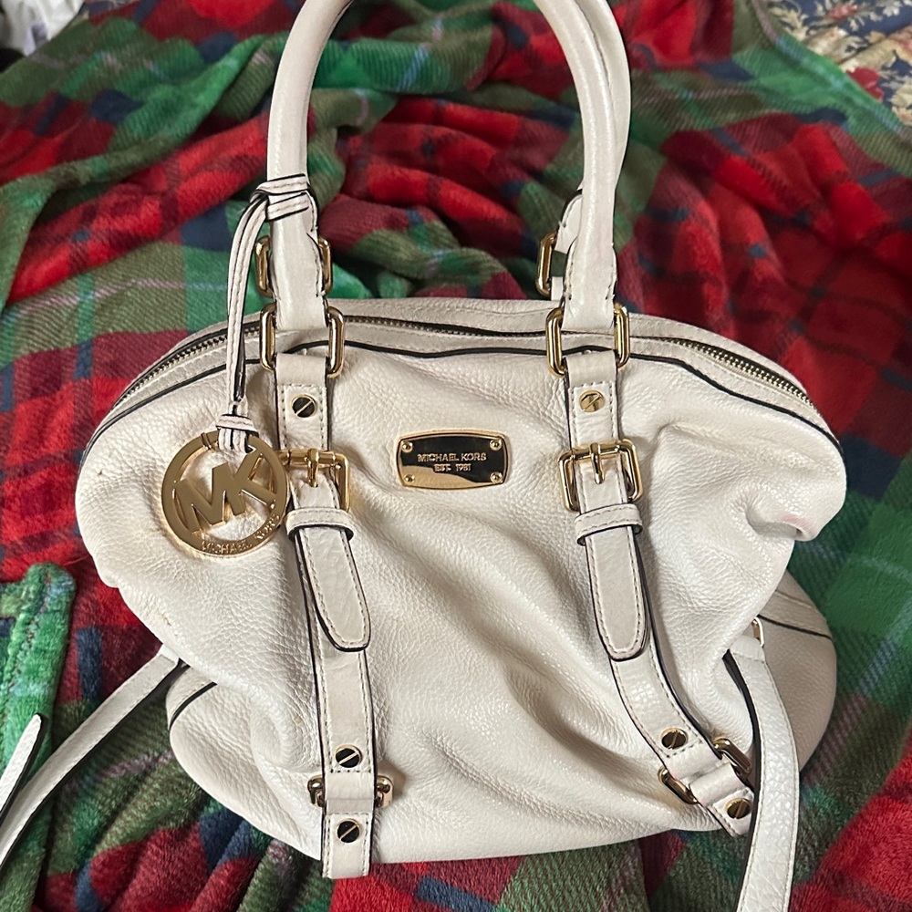 Michael Kors Cream Satchel with Gold Accents